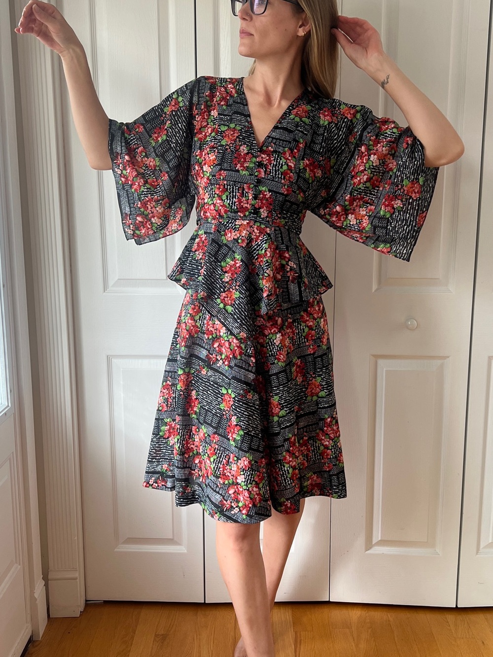 1970’s Japanese Blossom Print Avant Garde Dress